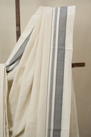 Off White Cotton Ilkal Saree With Chikki Border - SROWCIS855