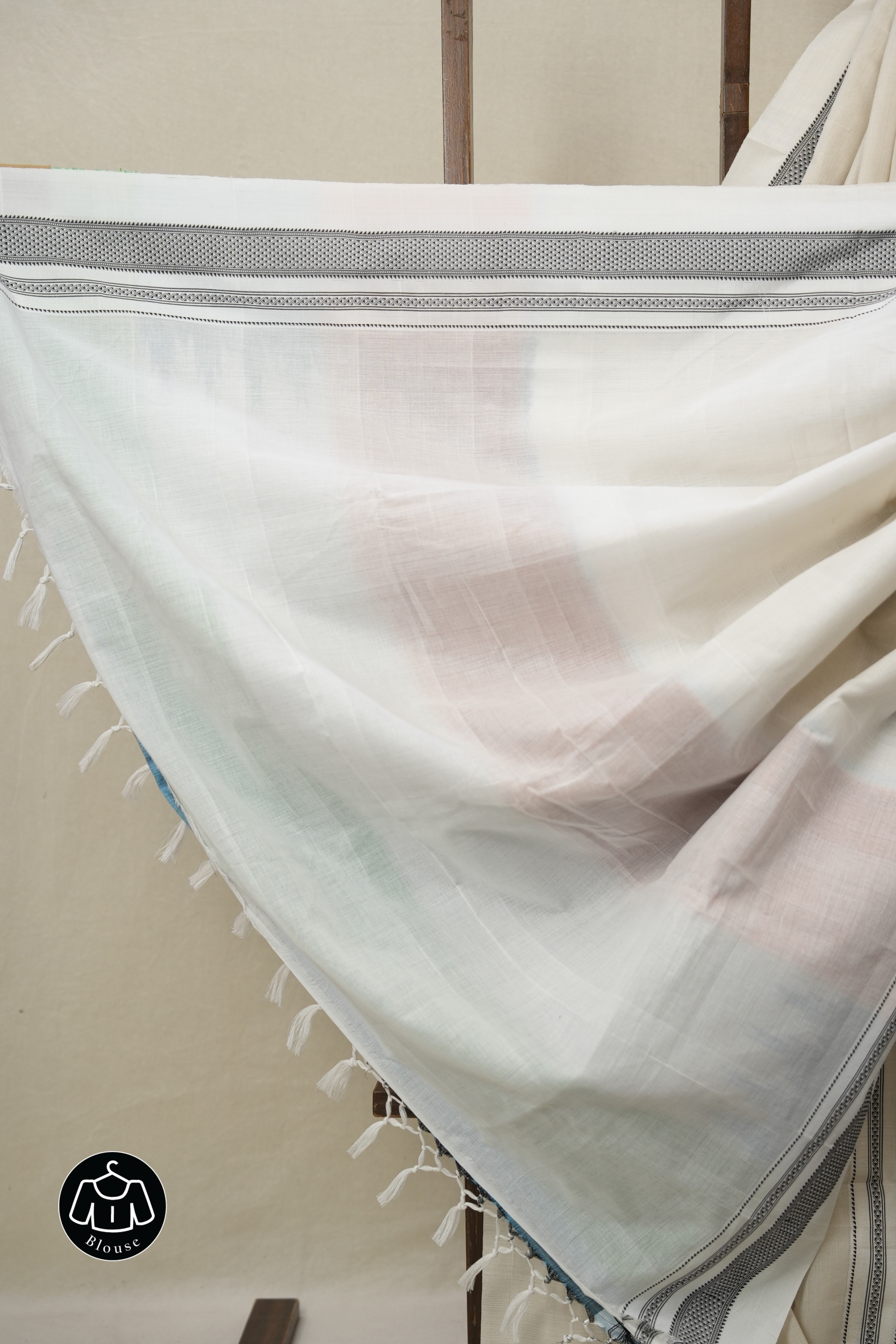 Off White Cotton Ilkal Saree With Chikki Border - SROWCIS855