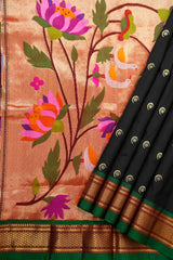 Black Silk Paithani Saree - Saavari - SSBSPS41