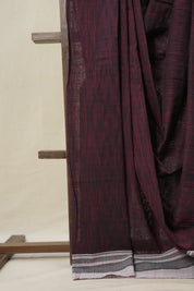 Maroon Black Cotton Ilkal Saree With Chikki Border - SRMBCIS856