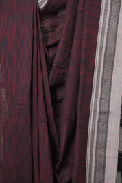 Maroon Black Cotton Ilkal Saree With Chikki Border - SRMBCIS856