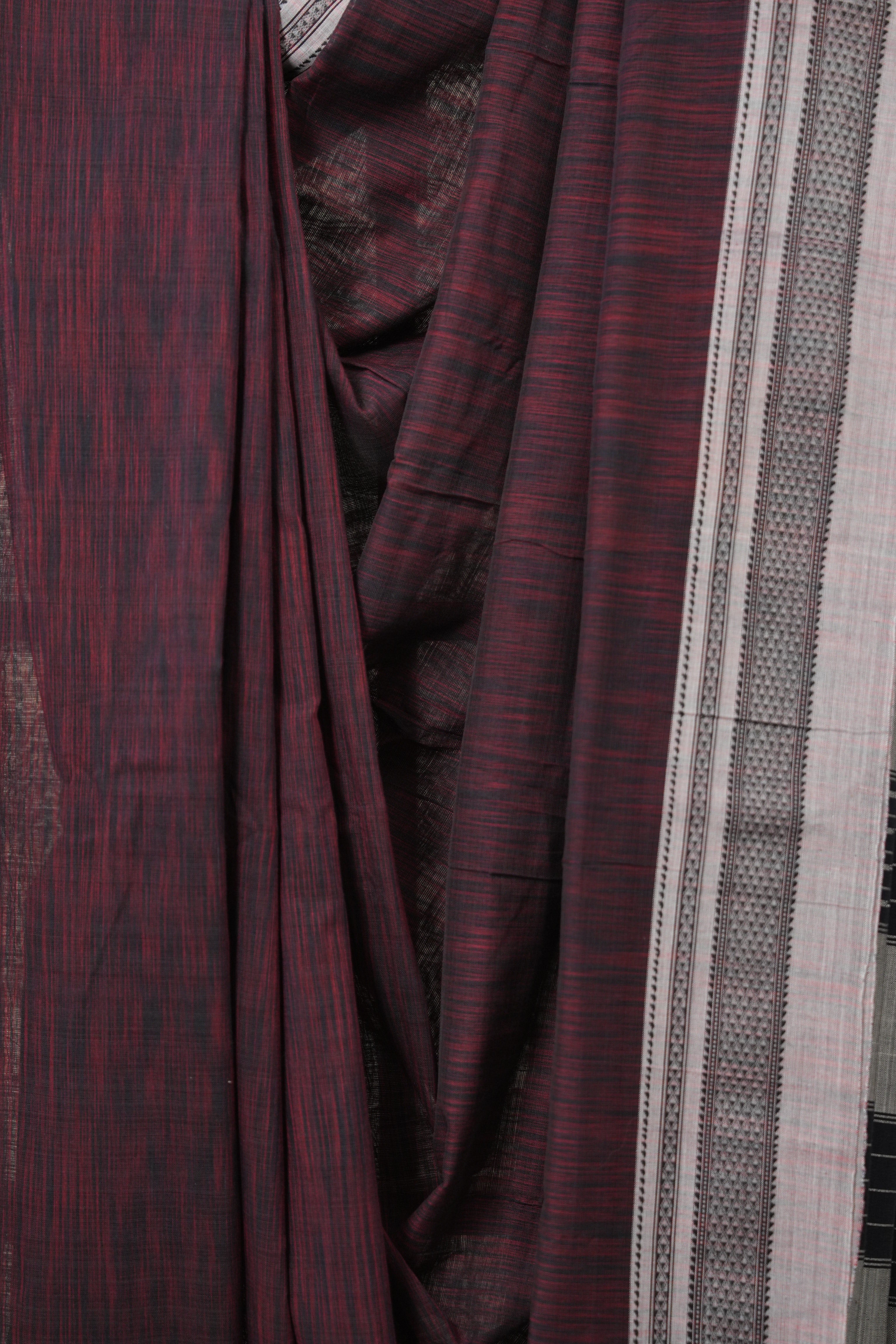 Maroon Black Cotton Ilkal Saree With Chikki Border - SRMBCIS856