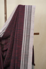 Maroon Black Cotton Ilkal Saree With Chikki Border - SRMBCIS856