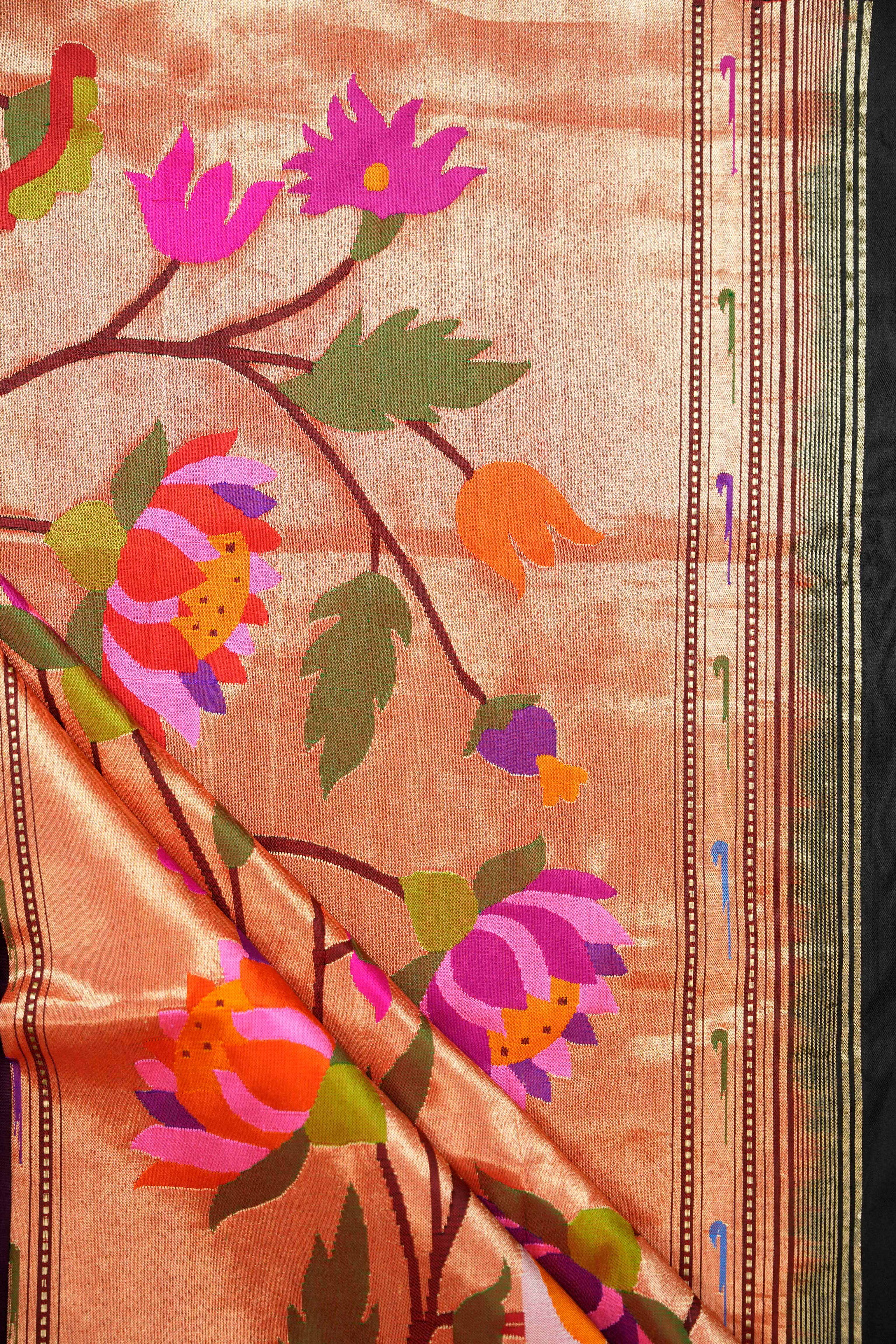 Black Silk Paithani Saree - Saavari - SSBSPS41
