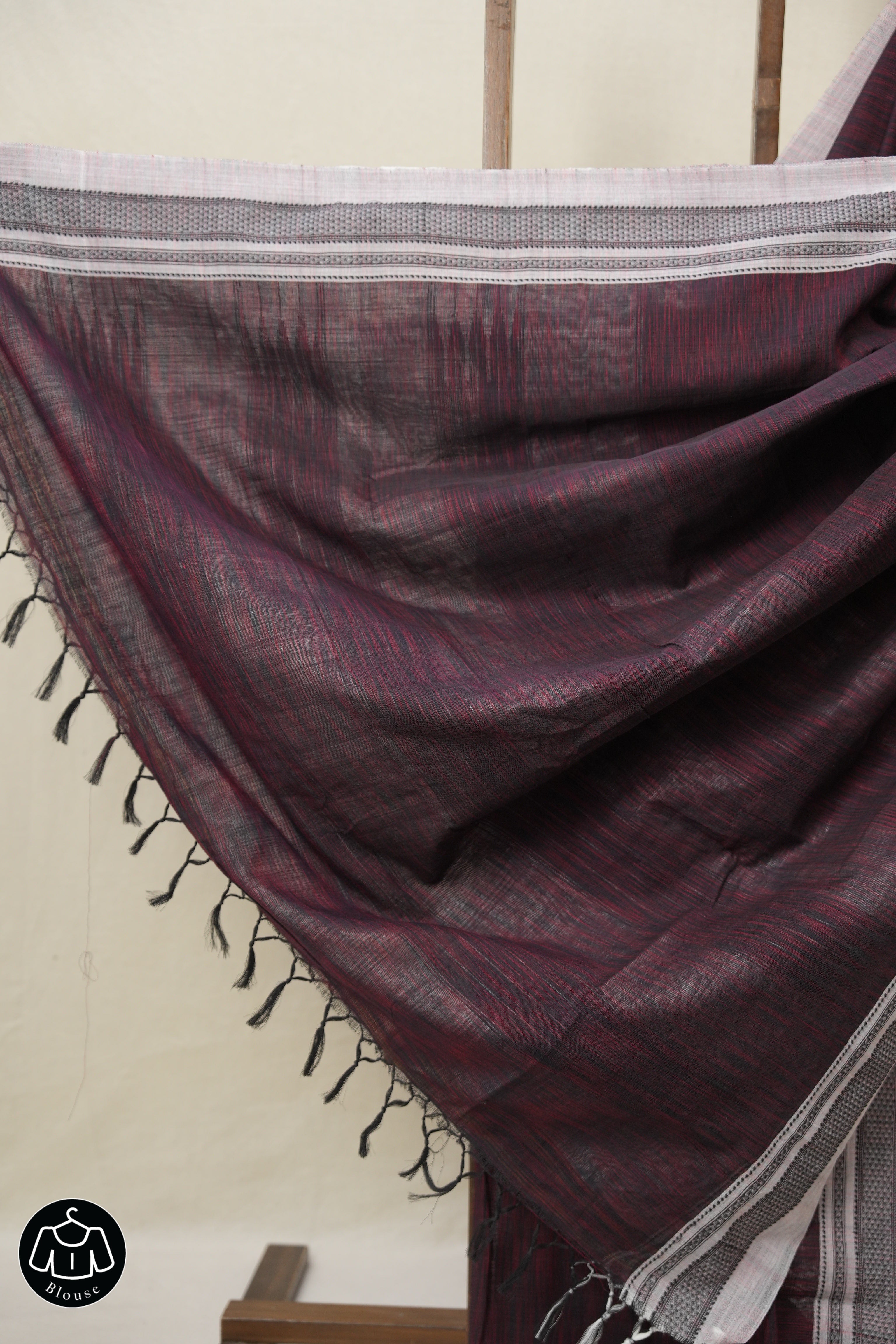 Maroon Black Cotton Ilkal Saree With Chikki Border - SRMBCIS856