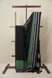 Black Cotton Ilkal Saree With Gayatri Border - SRBCIS857