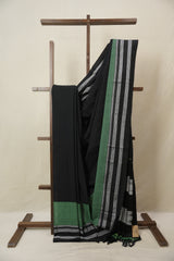 Black Cotton Ilkal Saree With Gayatri Border - SRBCIS857