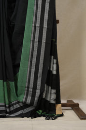 Black Cotton Ilkal Saree With Gayatri Border - SRBCIS857