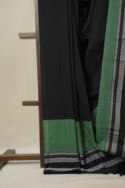 Black Cotton Ilkal Saree With Gayatri Border - SRBCIS857