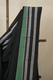 Black Cotton Ilkal Saree With Gayatri Border - SRBCIS857