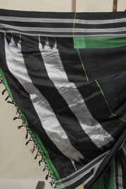 Black Cotton Ilkal Saree With Gayatri Border - SRBCIS857