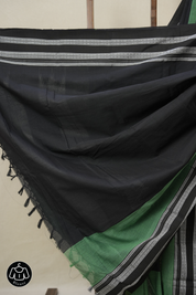 Black Cotton Ilkal Saree With Gayatri Border - SRBCIS857