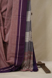 Reddish Pink Big Checks Cotton Patteda Anchu Saree - SRRPPAS306