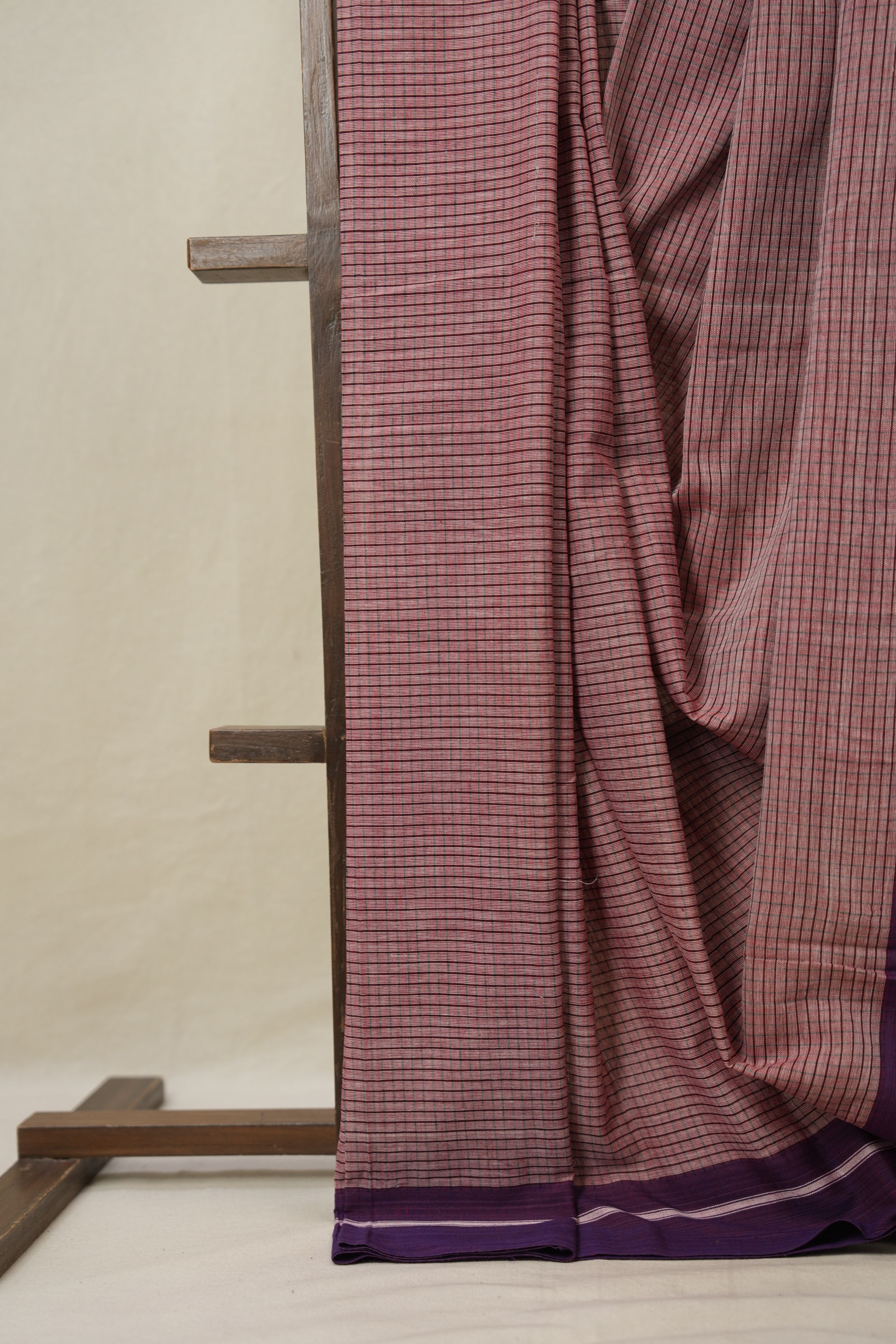 Reddish Pink Big Checks Cotton Patteda Anchu Saree - SRRPPAS306