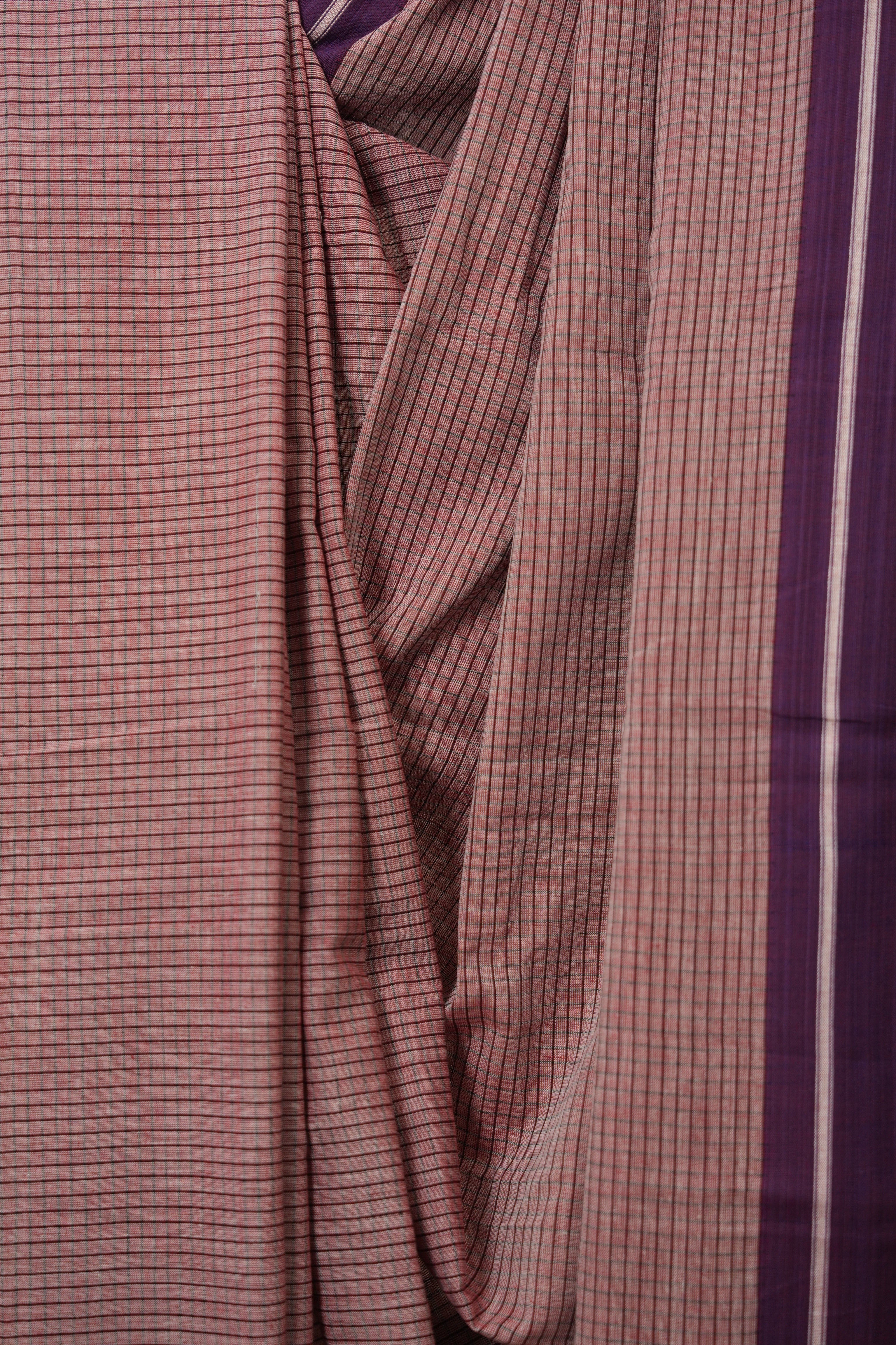 Reddish Pink Big Checks Cotton Patteda Anchu Saree - SRRPPAS306
