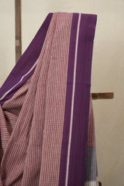 Reddish Pink Big Checks Cotton Patteda Anchu Saree - SRRPPAS306