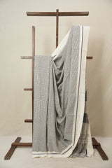 Off White Small Checks Cotton Patteda Anchu Saree - SROWPAS94