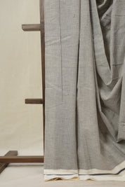 Off White Small Checks Cotton Patteda Anchu Saree - SROWPAS94