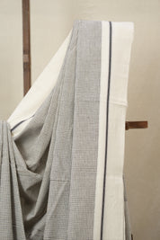Off White Small Checks Cotton Patteda Anchu Saree - SROWPAS94