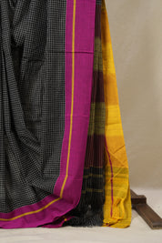 Black Big Checks Cotton Patteda Anchu Saree - SRBPAS283