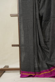 Black Big Checks Cotton Patteda Anchu Saree - SRBPAS283