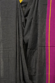 Black Big Checks Cotton Patteda Anchu Saree - SRBPAS283