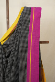 Black Big Checks Cotton Patteda Anchu Saree - SRBPAS283
