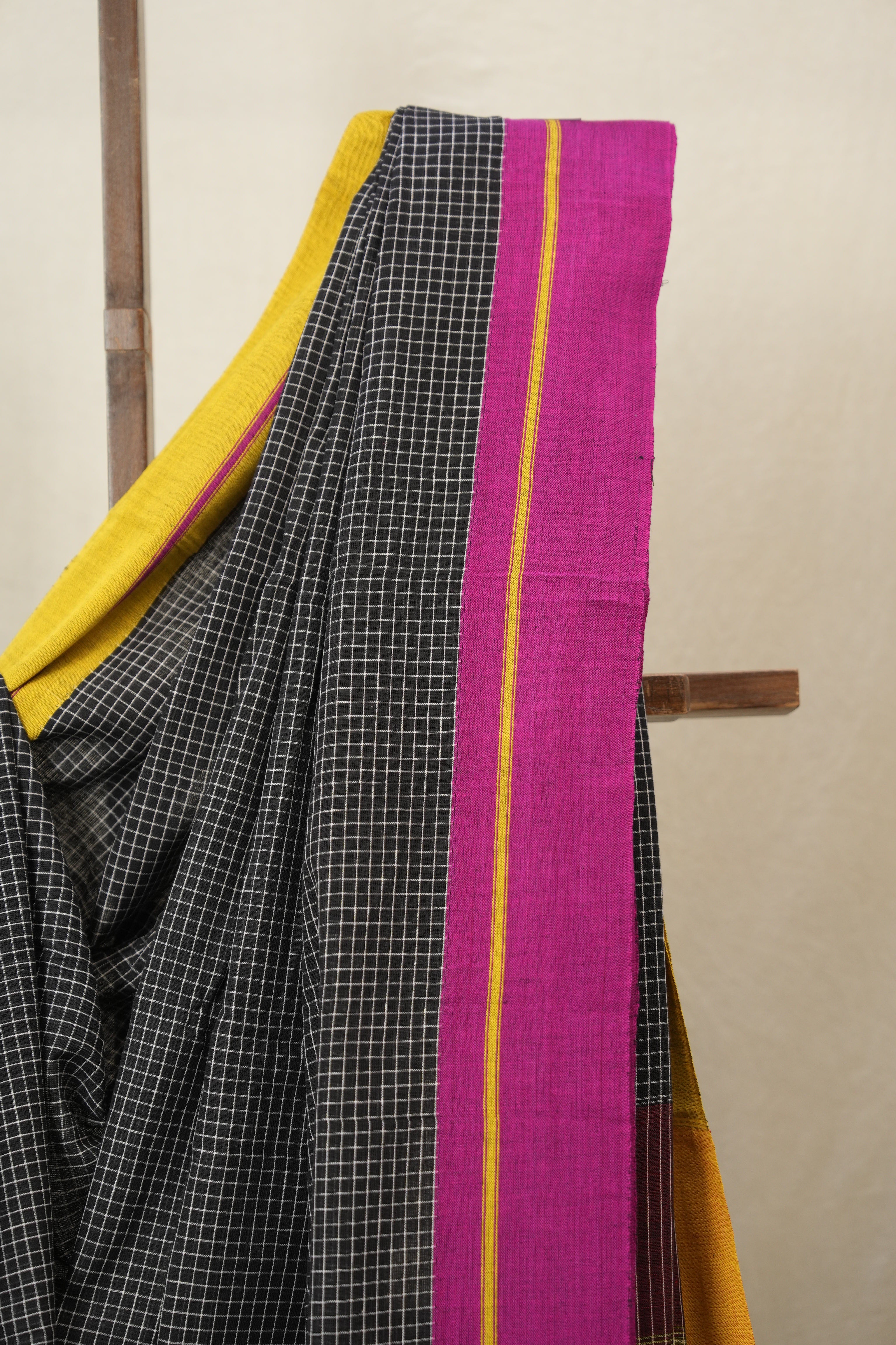 Black Big Checks Cotton Patteda Anchu Saree - SRBPAS283
