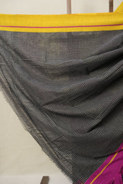 Black Big Checks Cotton Patteda Anchu Saree - SRBPAS283