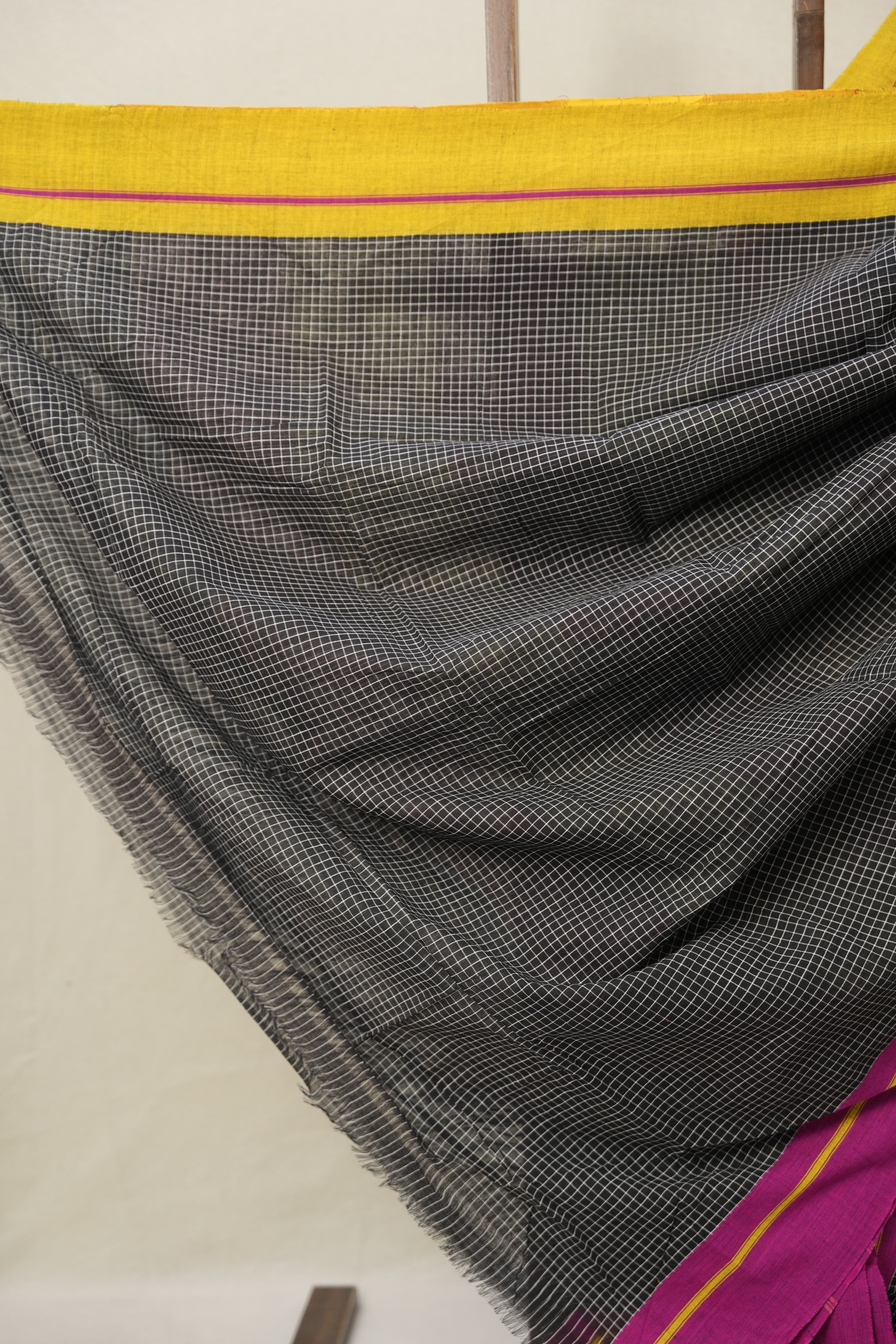 Black Big Checks Cotton Patteda Anchu Saree - SRBPAS283
