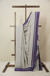 White Big Checks Cotton Patteda Anchu Saree - SRWPAS304