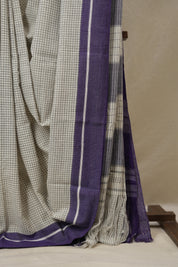 White Big Checks Cotton Patteda Anchu Saree - SRWPAS304