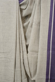 White Big Checks Cotton Patteda Anchu Saree - SRWPAS304