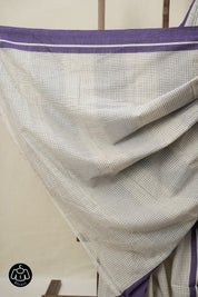 White Big Checks Cotton Patteda Anchu Saree - SRWPAS304