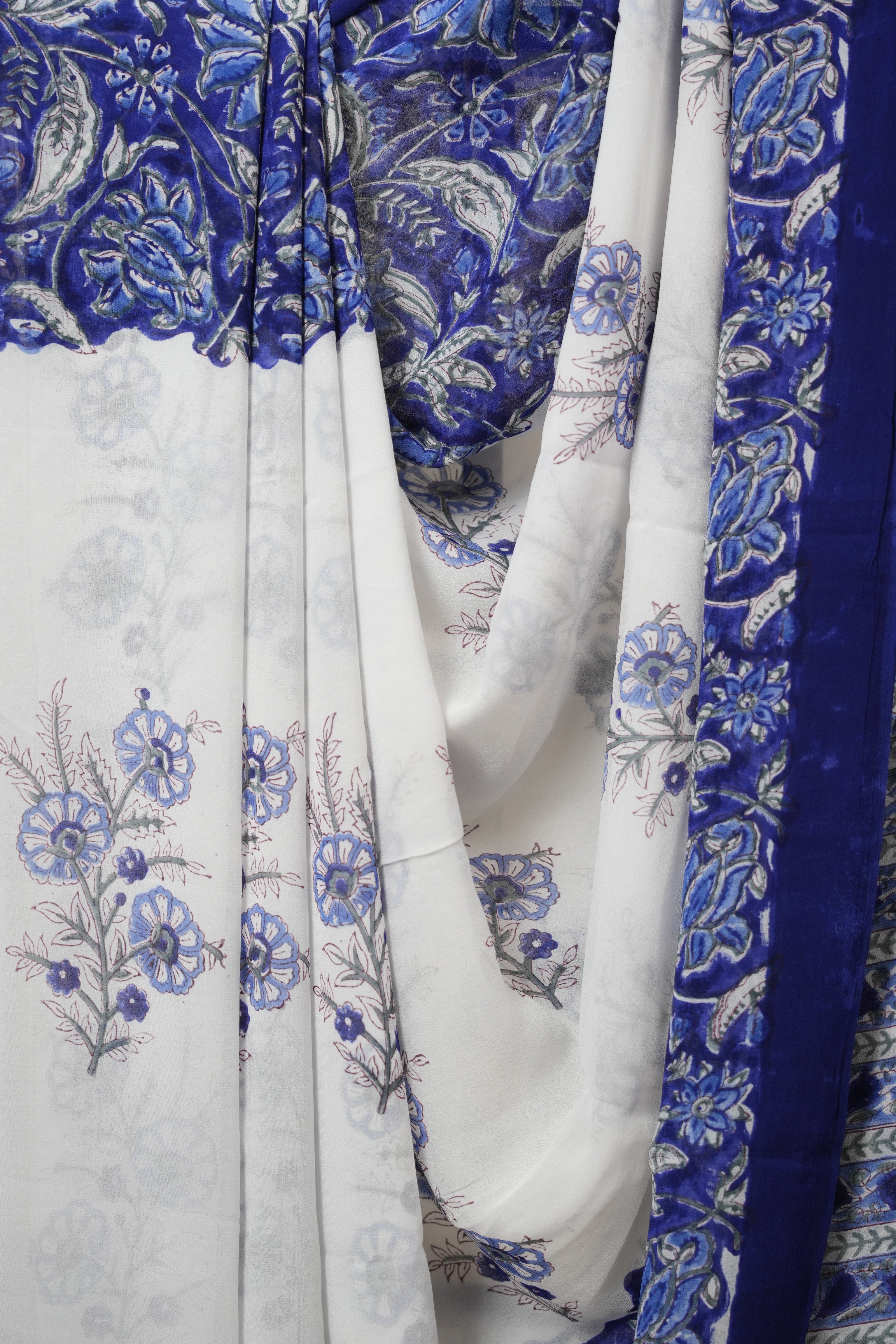 White HBP Georgette Saree - SRRBHGS49