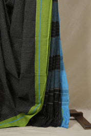 Black Big Checks Cotton Patteda Anchu Saree - SRBPAS282