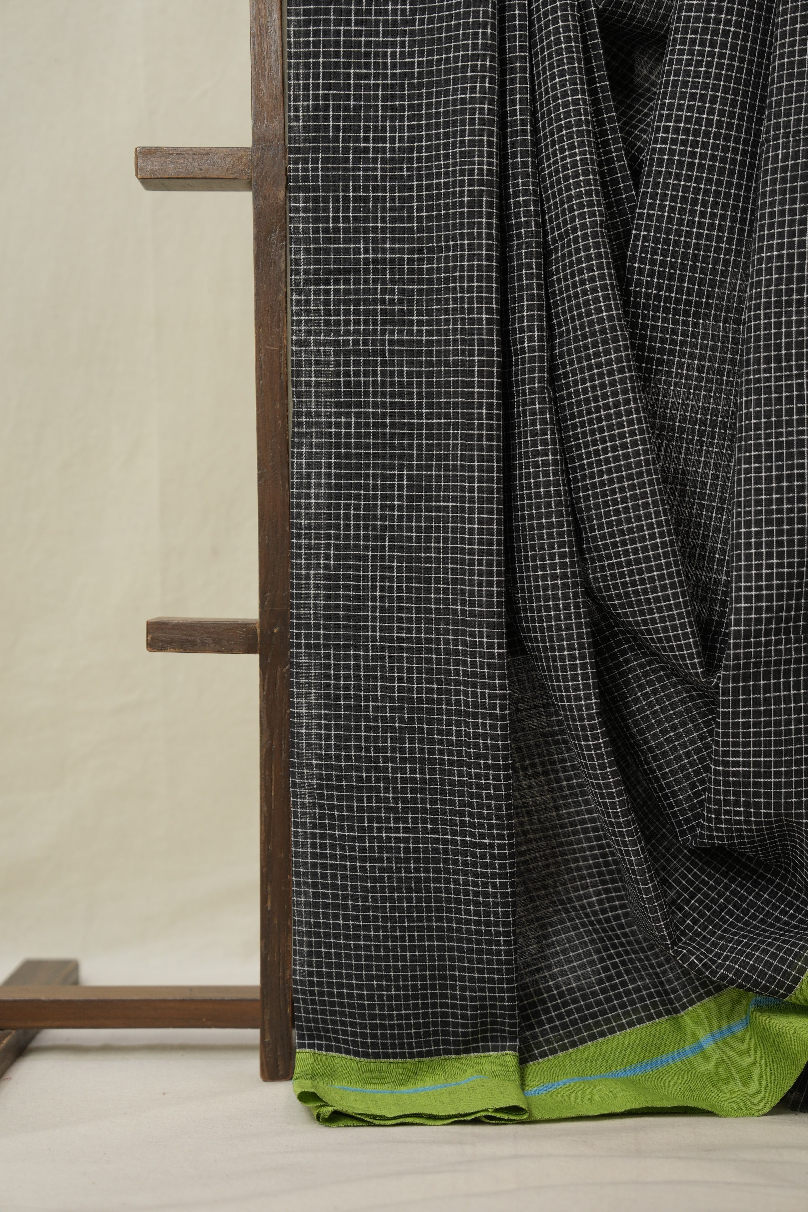 Black Big Checks Cotton Patteda Anchu Saree - SRBPAS282
