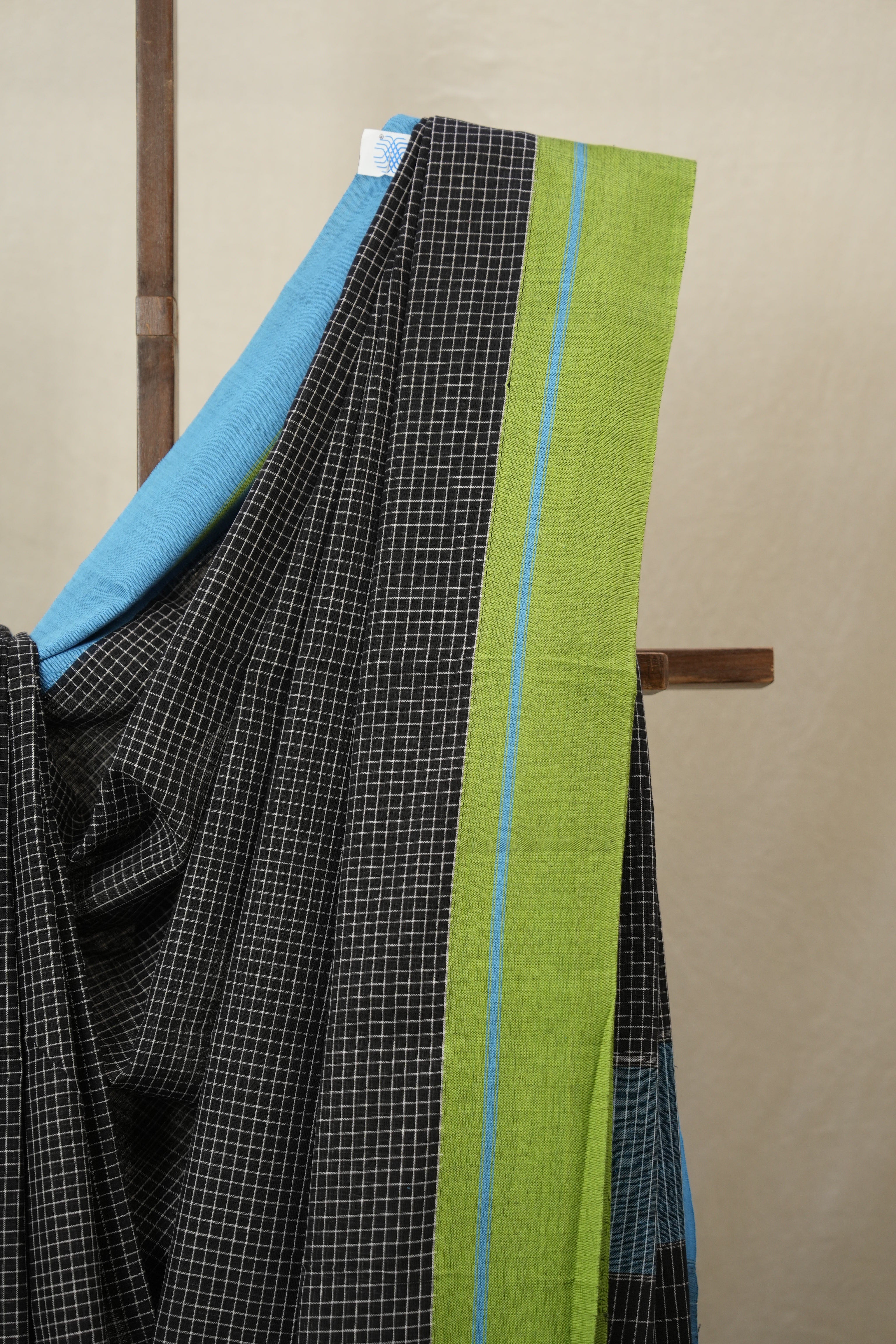Black Big Checks Cotton Patteda Anchu Saree - SRBPAS282