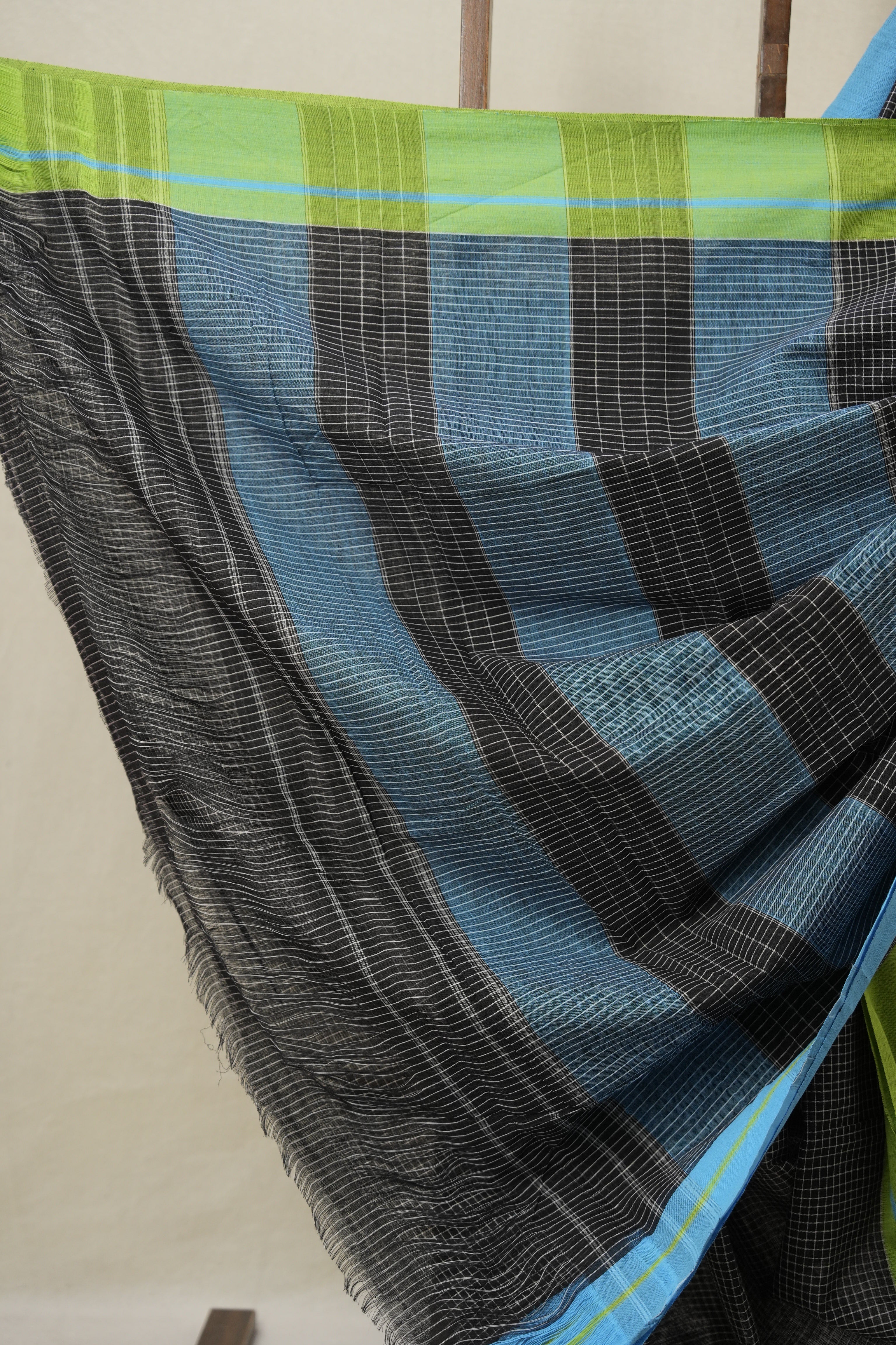 Black Big Checks Cotton Patteda Anchu Saree - SRBPAS282