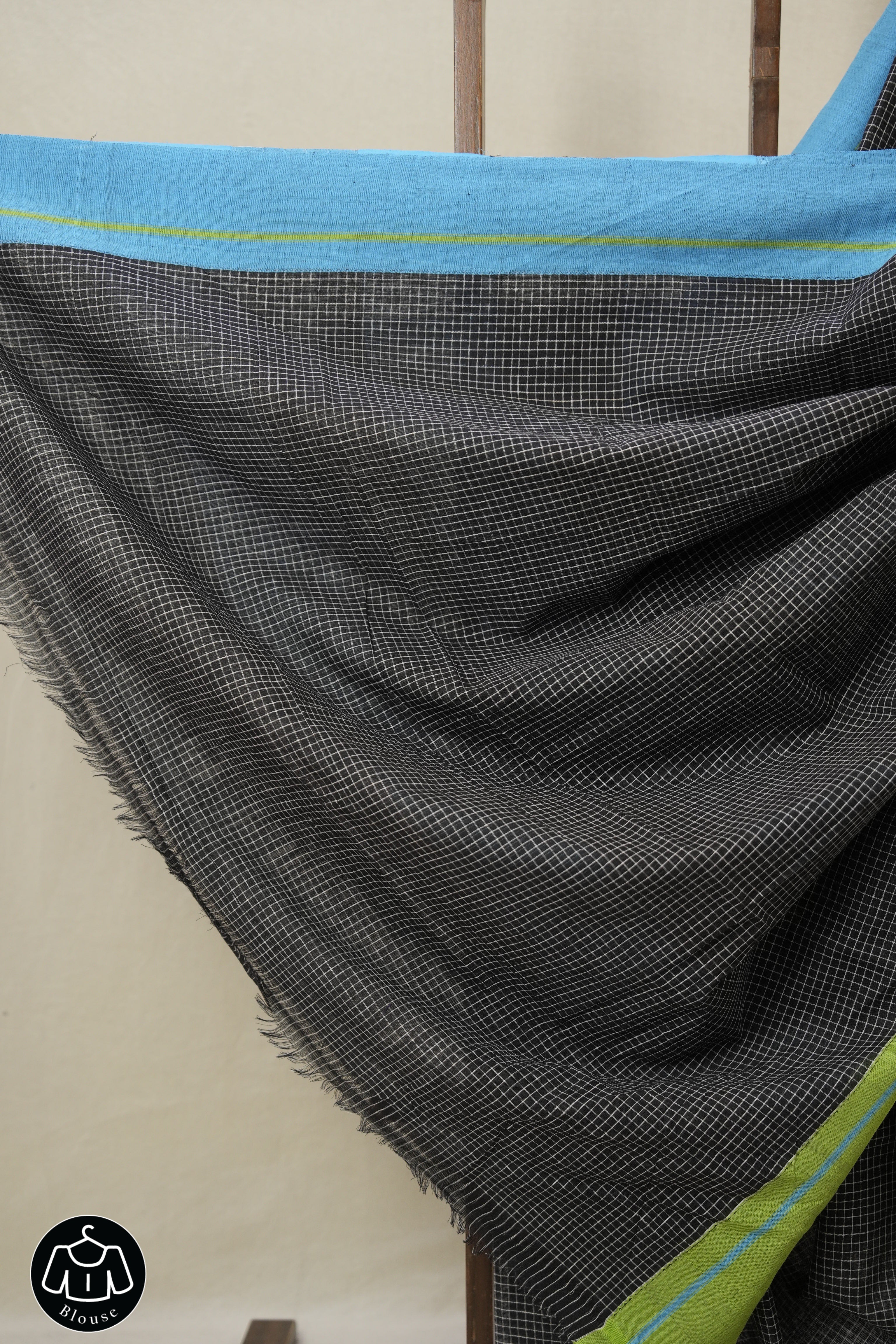 Black Big Checks Cotton Patteda Anchu Saree - SRBPAS237