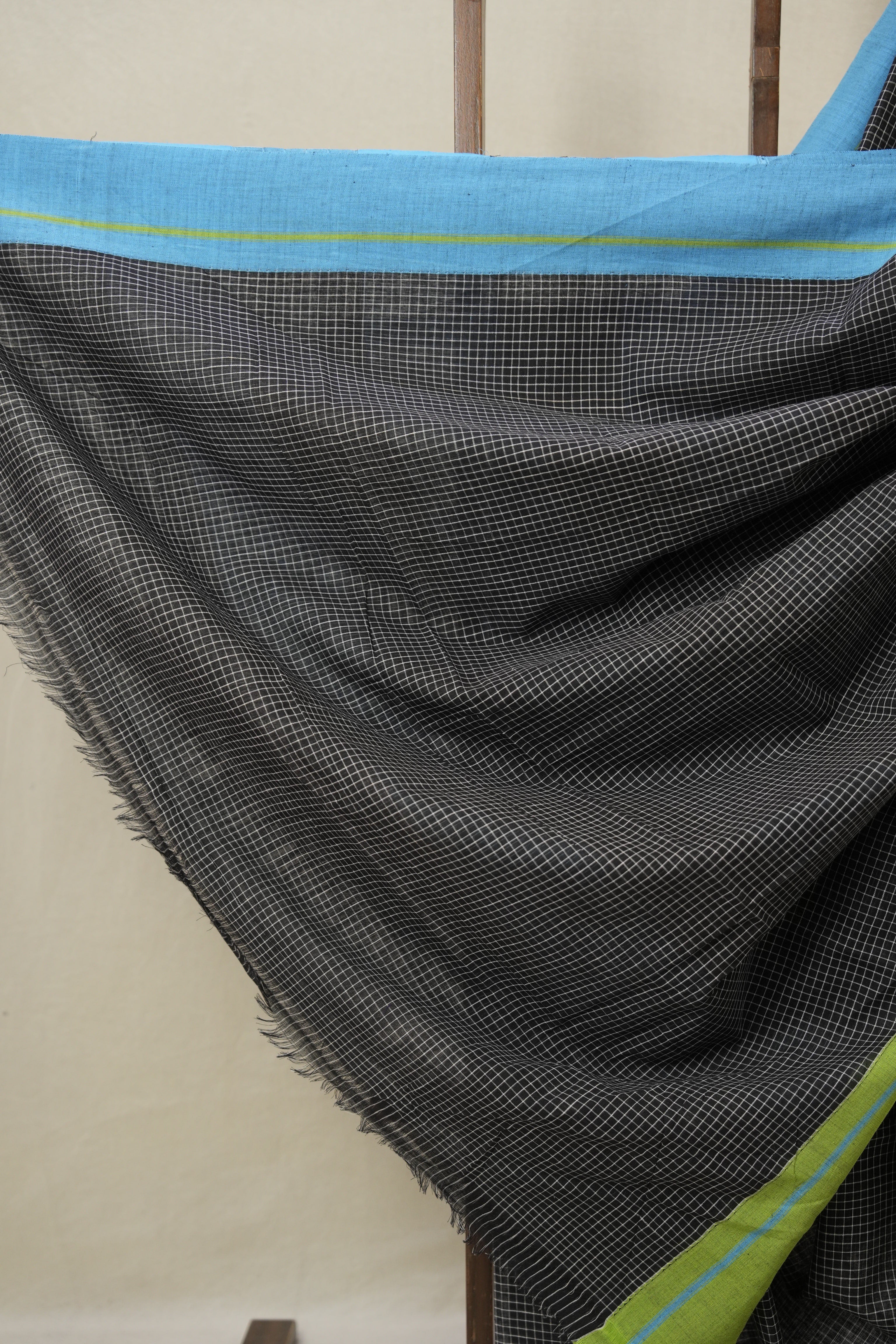 Black Big Checks Cotton Patteda Anchu Saree - SRBPAS282