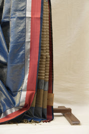 Golden Blue Maheshwari Tissue Saree - SRGBMTS296