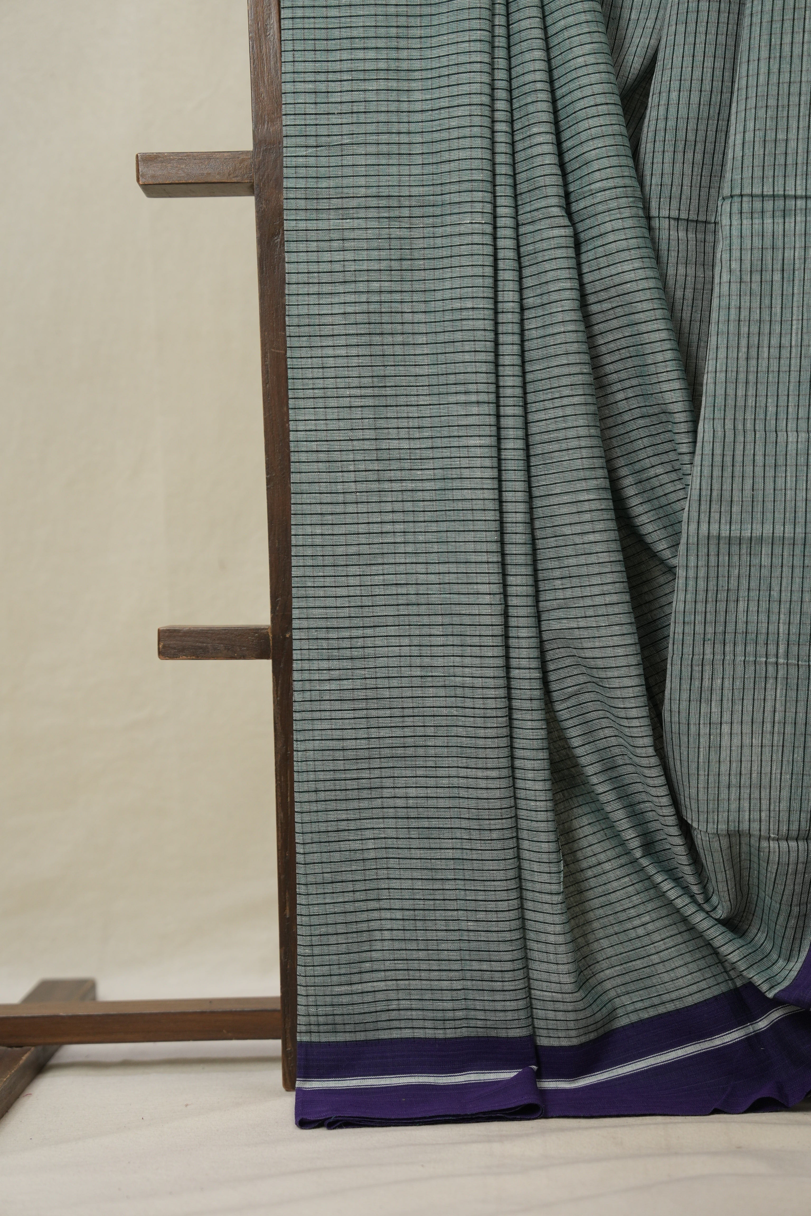 Emrald Green Big Checks Cotton Patteda Anchu Saree - SREGPAS305