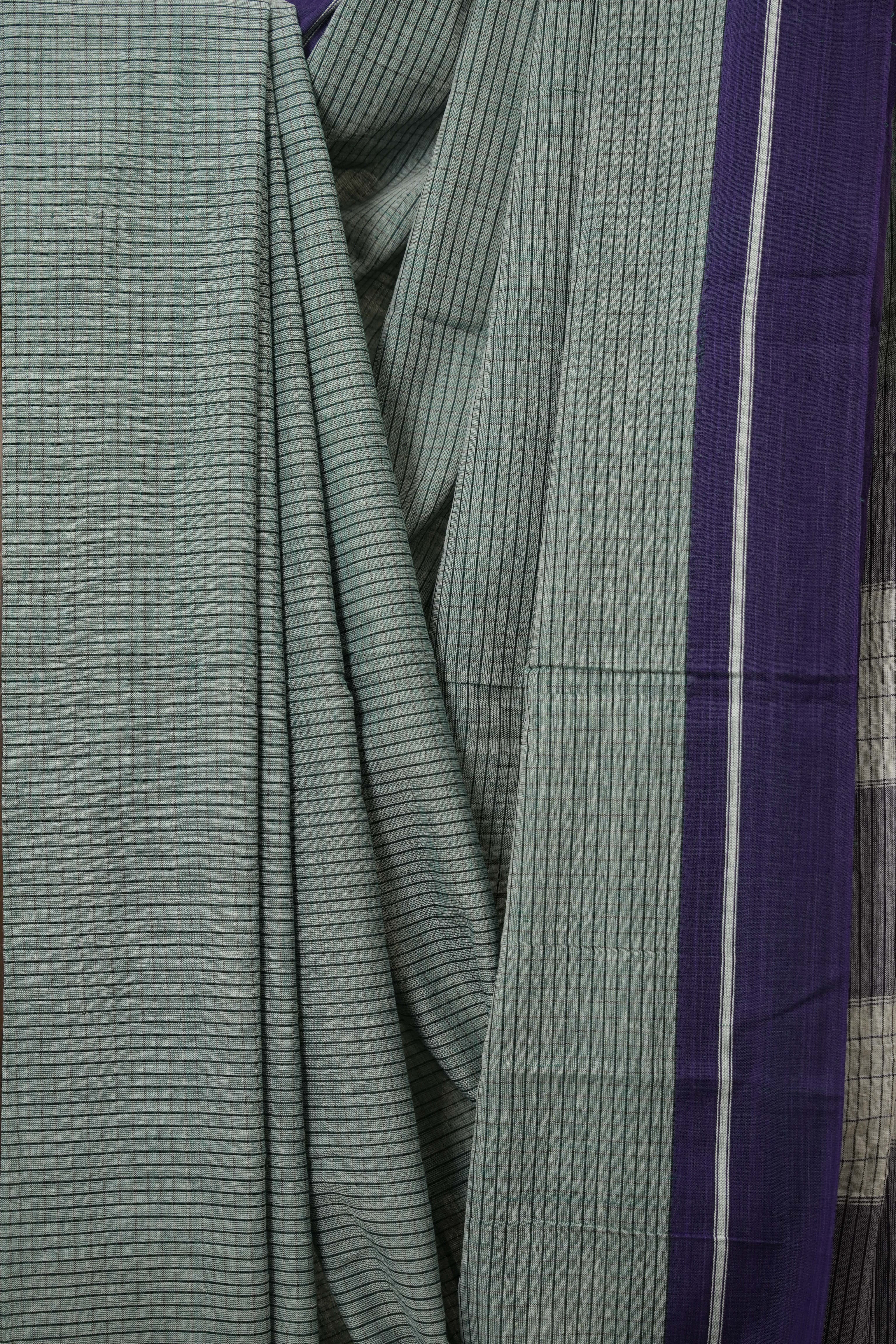 Emrald Green Big Checks Cotton Patteda Anchu Saree - SREGPAS305
