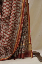Maroon HBP Cotton Silk Saree With Chanderi Border - SRMCSS1585