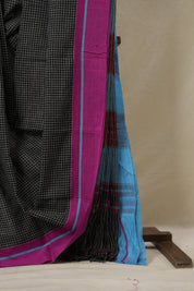 Black Big Checks Cotton Patteda Anchu Saree - SRBPAS303