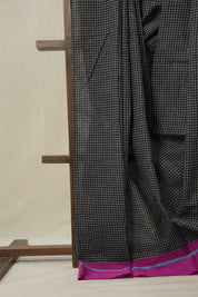 Black Big Checks Cotton Patteda Anchu Saree - SRBPAS303