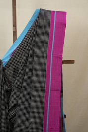 Black Big Checks Cotton Patteda Anchu Saree - SRBPAS303