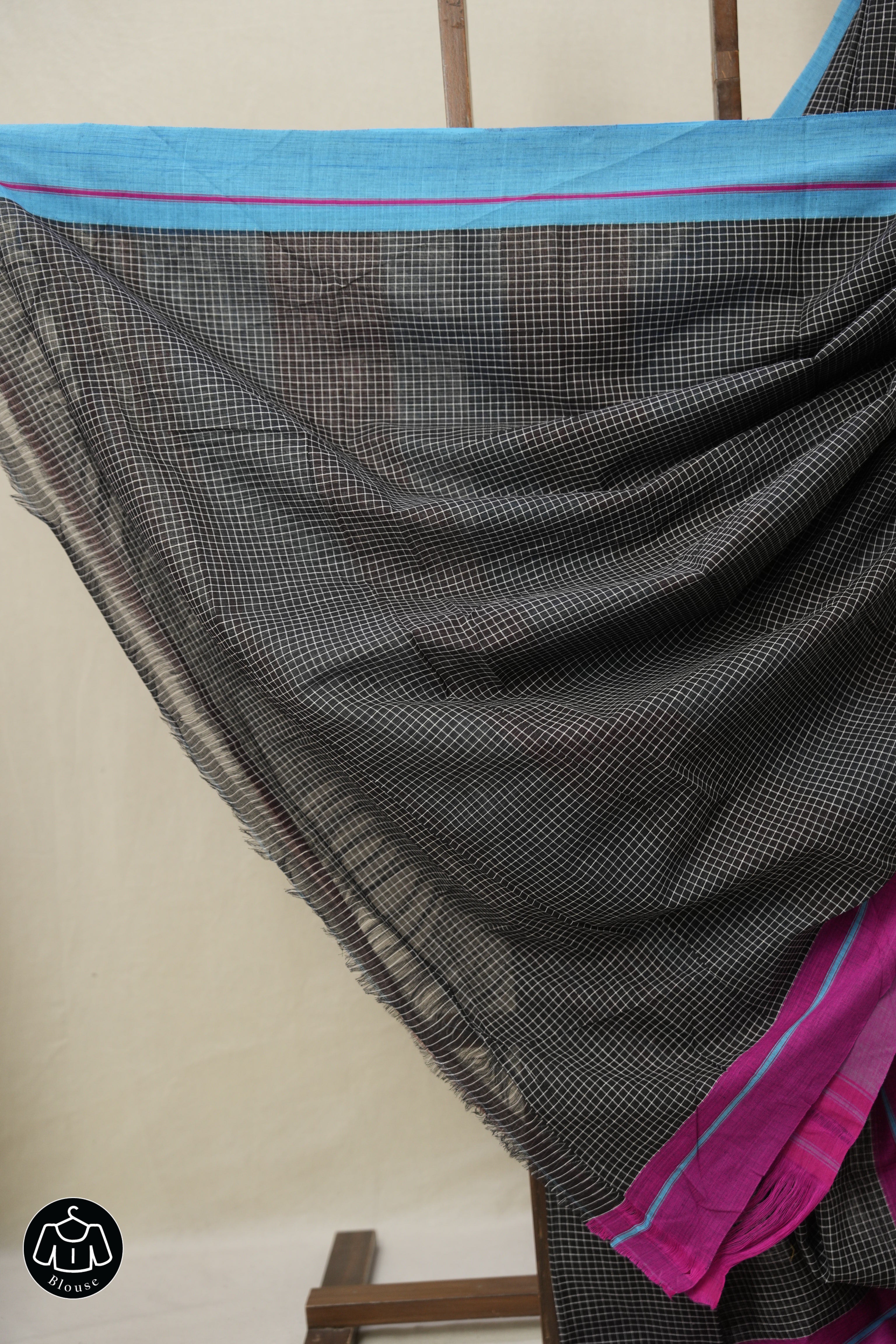 Black Big Checks Cotton Patteda Anchu Saree - SRBPAS303