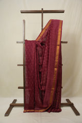 Maroon HBP Cotton Silk Saree With Maheshwari Border - SRMCSS1668